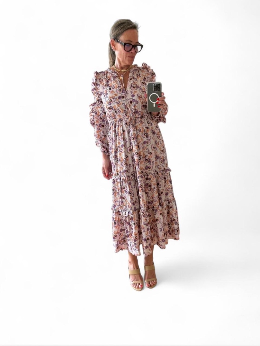 ALEXIS Floral Ruffle Sequin Maxi Dress – Size M